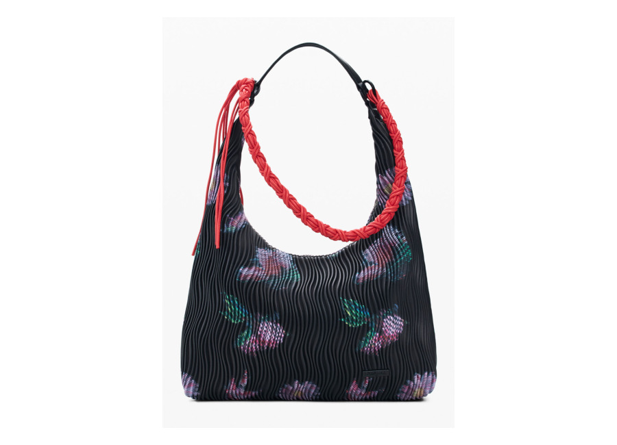 Desigual Bolso mediano ovalado textura, Mujer, Poliuretano, Negro, U