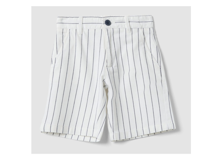 Ovs KIDS Pantalones Cortos De Niño De Algodón Puro A Rayas Multicolor Con Ajuste Regular, Niño, Blanco/azul, Talla: 4-5