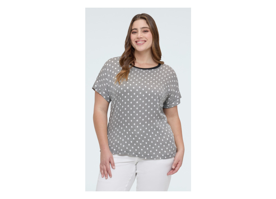 Fiorella Rubino Camiseta bimaterial de rayas y lunare