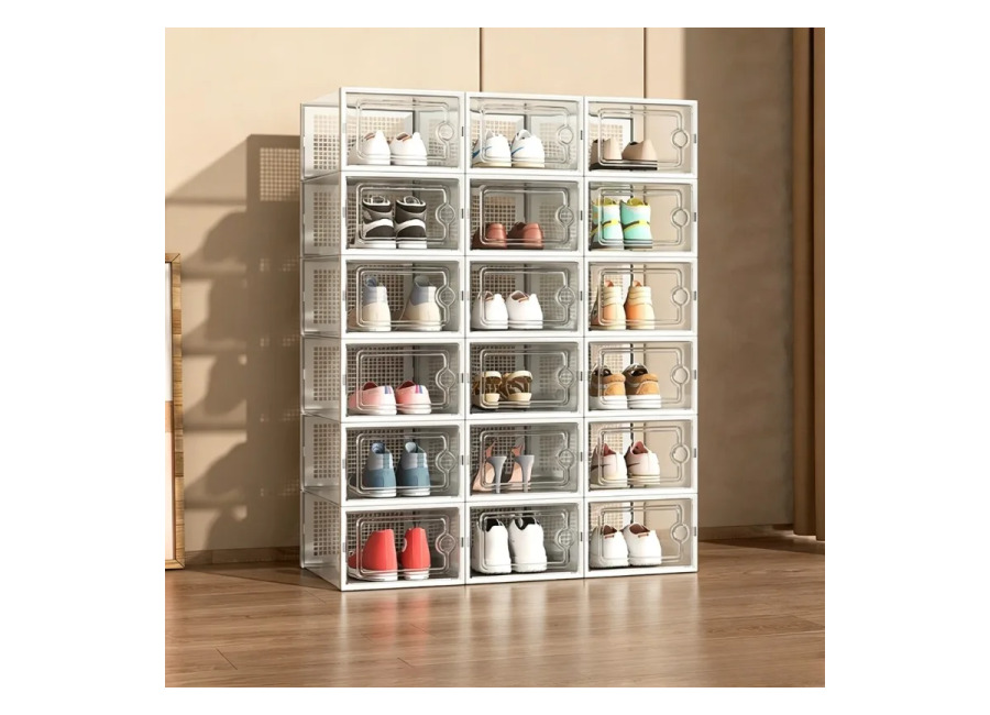 Juego de 16 Cajas de Zapatos Apilables con Tapa Abatible, Contenedor de Almacenamiento Plegable para el…