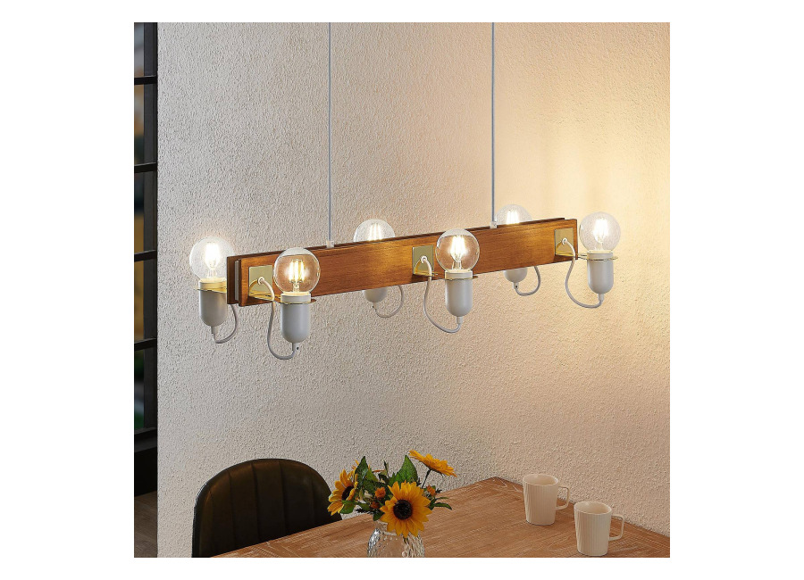 Lucande Becky lámpara colgante, 6 luces, blanca