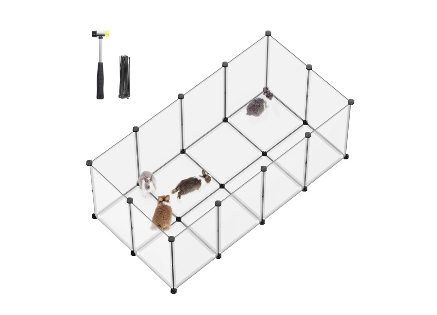 SONGMICS Valla para Mascotas, Parque para Cobayas con Suelo, Recinto Interior de Plástico Transparente para Hámsters,…