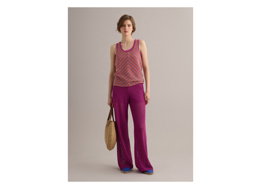 Piombo Pantalón Palazzo Morado De Crochet En Mezcla De Viscosa, Corte Regular, Mujer, Morado, Talla: 36
