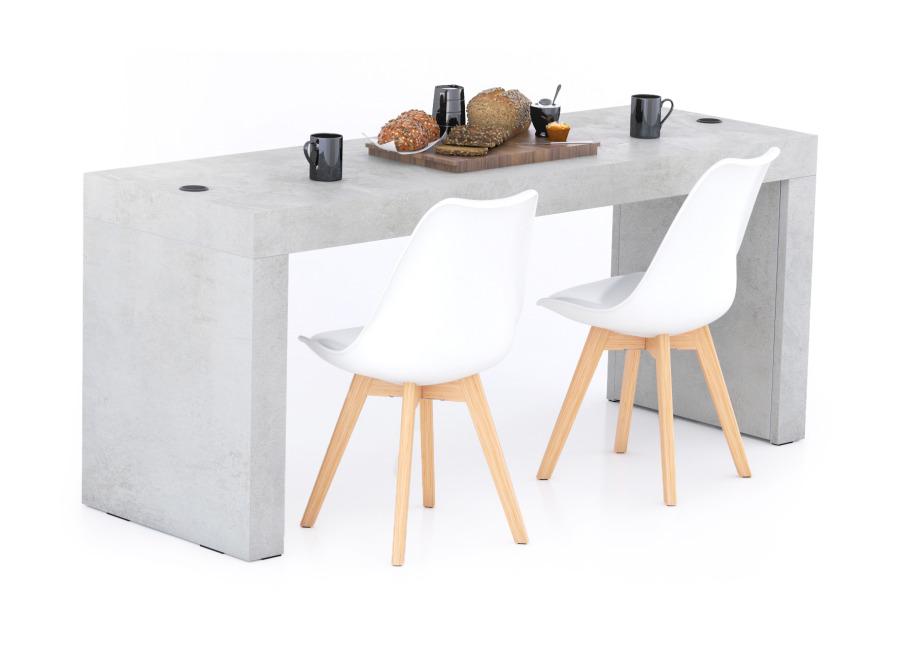 Mobili Fiver Mesa de comedor Evolution 180×60, Cemento Gris con dos patas y cargador inalámbrico
