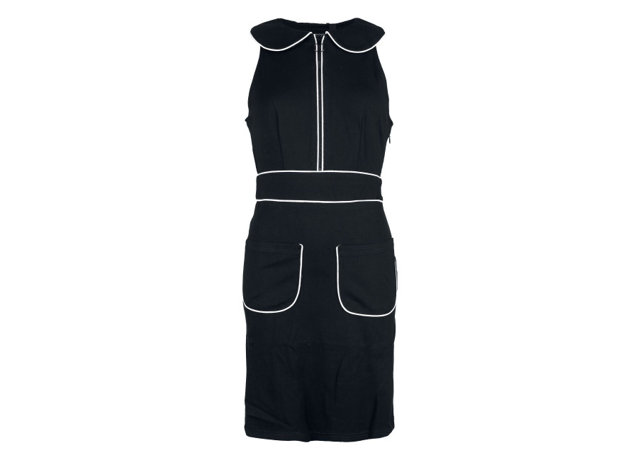 Voodoo Vixen Vestido Corto Rockabilly de Voodoo Vixen – 60s Pocket – XS XXL – para Mujer – negro-blanco