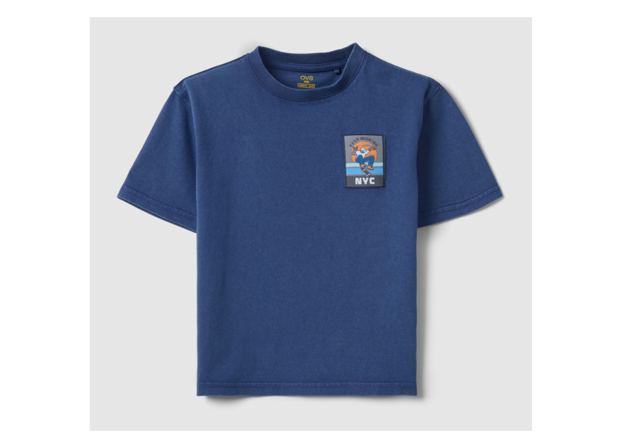 Ovs KIDS Camiseta Azul De Niño Regular Fit De Algodón Puro Con Parche, Niño, Azul océano, Talla: 3-4