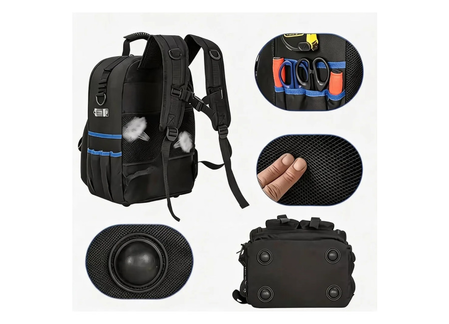 Mochila de herramientas de alta capacidad con múltiples compartimentos para electricistas y trabajos de reparación; Cuenta…