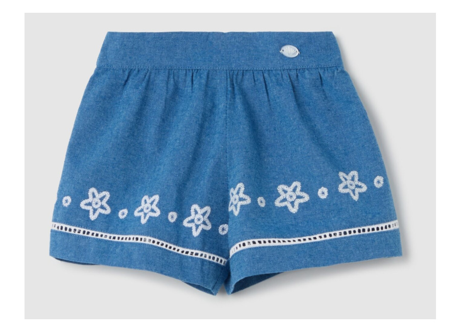 Fagottino Shorts De Algodón Con Bordado Floral, Niña, Azul vaquero, Talla: 9-12