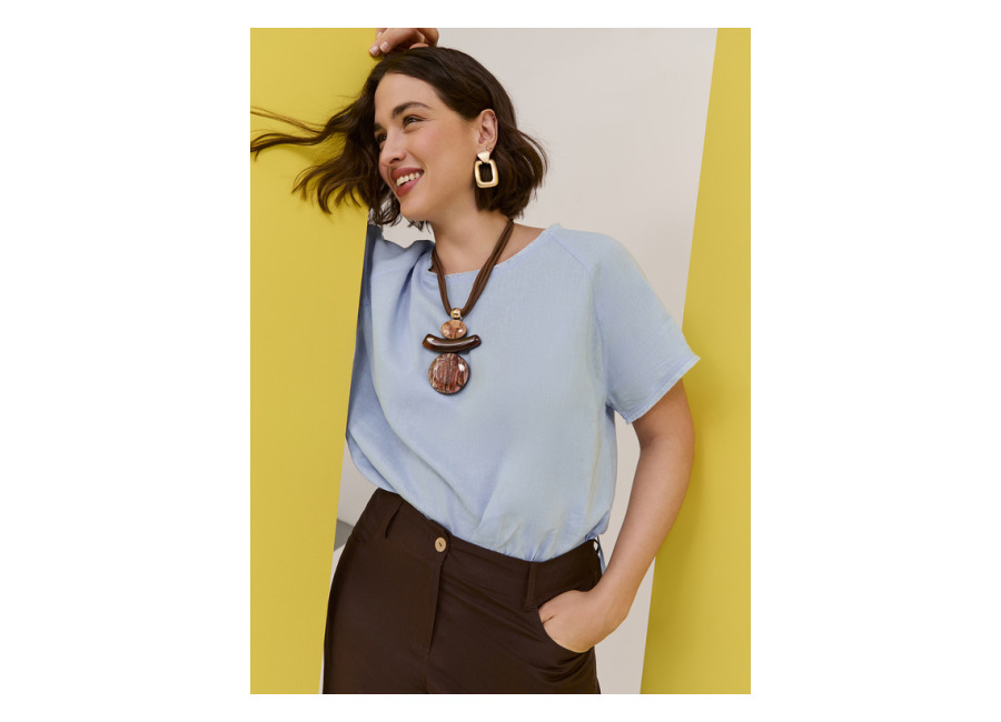 Fiorella Rubino Camiseta bimaterial en mezcla de lino
