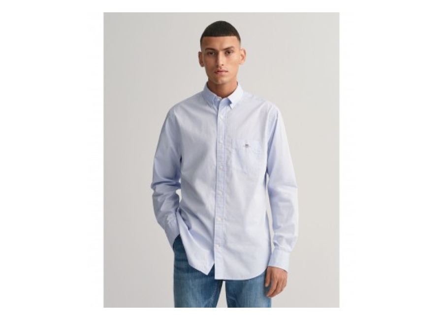 Gant para hombre. 3000100 Camisa Regular Fit de popelina azul (M), Casual, Algodón, Clásico, Manga corta, Manga larga