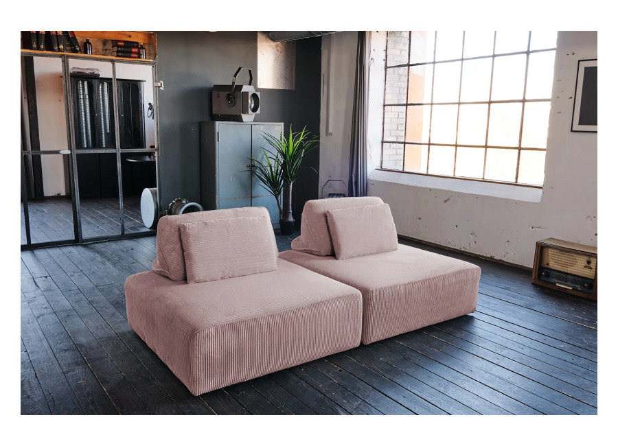 Kawola Sofá modular KAWOLA WIOLO SOFT, 2 módulos, 2 cojines respaldo, Pana rosa