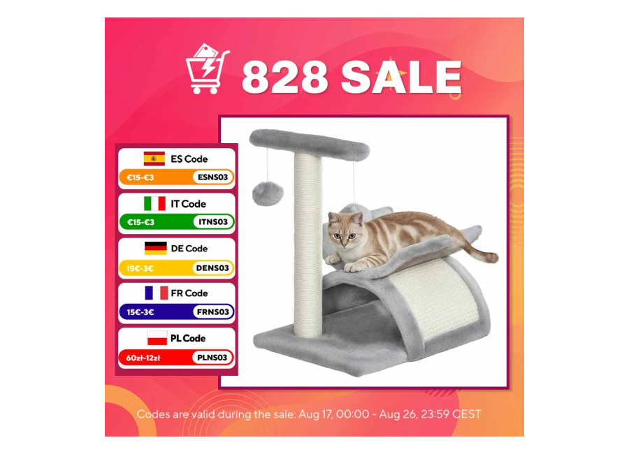 PawHut Árbol Rascador para Gatos Pequeños 43 cm con Poste Giratorio con Bolas