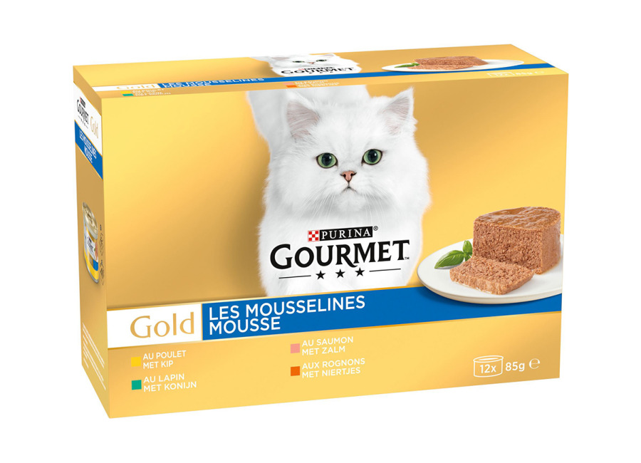 Gourmet Purina Gourmet Gold 96 x 85 g – Jumbopack – Mousse – Pack mixto (pollo, conejo, salmón, riñón)