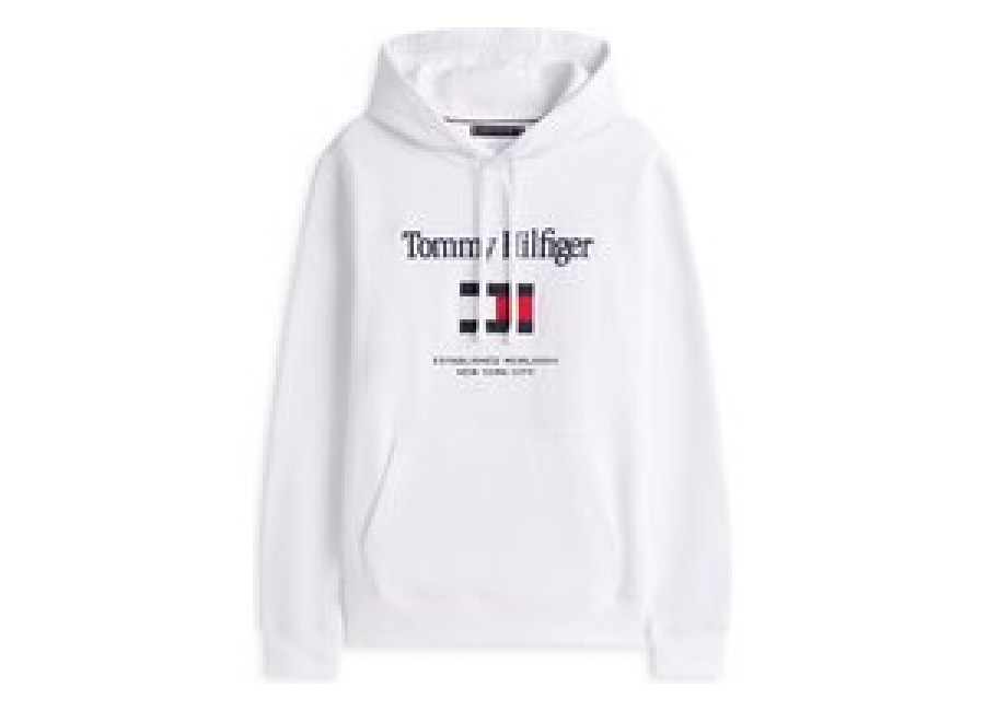 Tommy Hilfiger Logo Embroidery Flex Fleece Hoodie – White