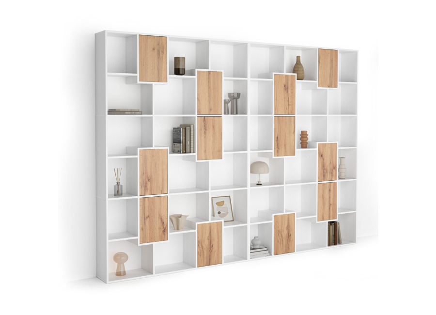 Mobili Fiver Estantería XL Iacopo Fresno Blanco con puertas Madera rústica (321,6 x 236,4 cm)