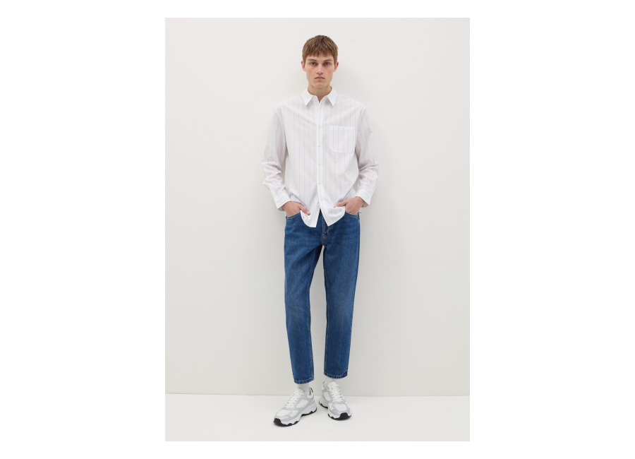 B.ANGEL Camisa Raya Diplomática Con Bolsillo, Hombre, Blanco/gris, Talla: