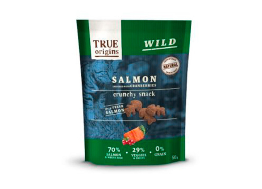 True Origins 6 bolsitas x 50 g True Origins Wild Galletas con Salmón y Arándanos para gato ¡Pack ahorro!