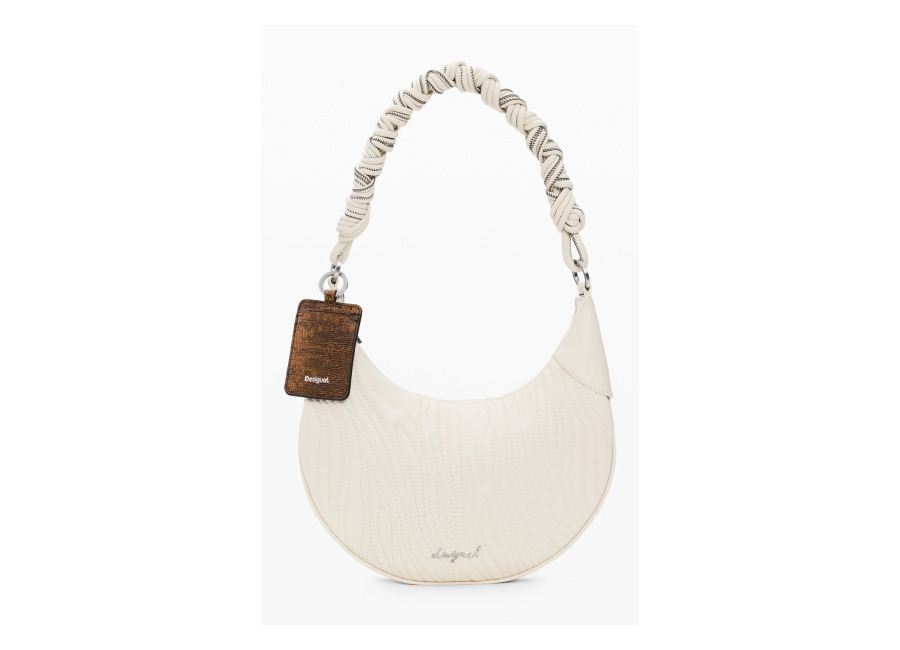 Desigual Bolso mediano ovalado grabados, Mujer, Poliuretano, Blanco, U