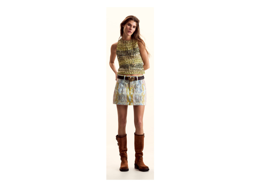 Desigual Falda corta Mr. Christian Lacroix, Mujer, Algodon, Azul