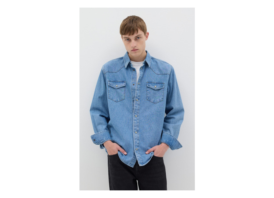 B.ANGEL Camisa Vaquera De Denim, Hombre, Lavado medio, Talla: