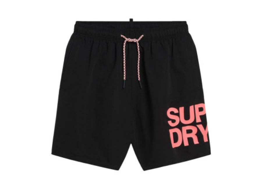 Superdry para hombre. M3010228A Bañador Sportswear negro (S), Beachwear, Poliéster Reciclado, Sostenible