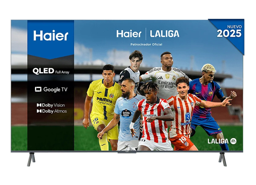 Haier TV QLED 65″ – Haier S90 Series H65S900UX, Full Array, Smart (Google TV), HDR 4K, Altavoz Frontal, Dolby Atmos-Vision, Gaming 120Hz, Plata