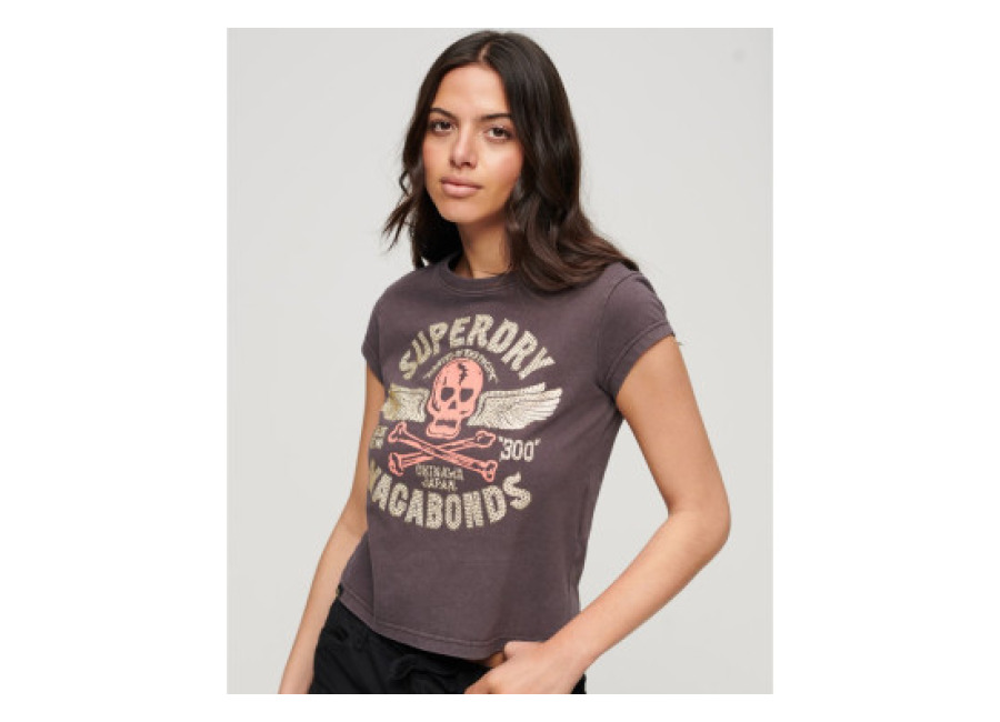 Superdry para mujer. W1011391A Camiseta De Manga Casquillo Con Adornos gris (S), Casual, Algodón, Manga corta