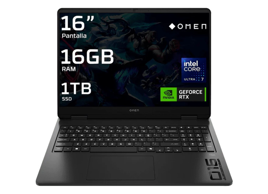 HP Portátil gaming – HP OMEN Slim 16-an0054ns, 16″ 2K, Intel® Core™ Ultra 7 255H, 16 GB RAM, 1 TB SSD, GeForce RTX™ 5060, Sin sistema operativo