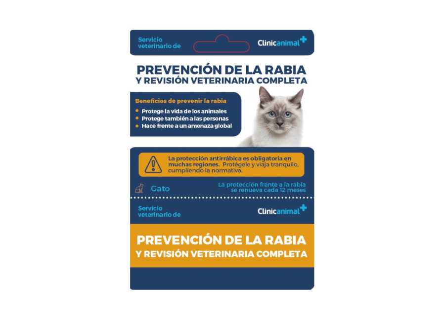 Clinicanimal Tarjeta de prevención de la rabia + revisión veterinaria completa para gato
