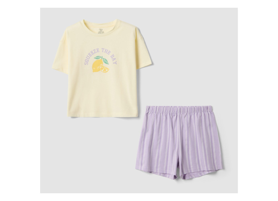 Ovs KIDS Pijama Multicolor De Algodón Orgánico Para Niña, Niña, Amarillo/morado, Talla: 10-11