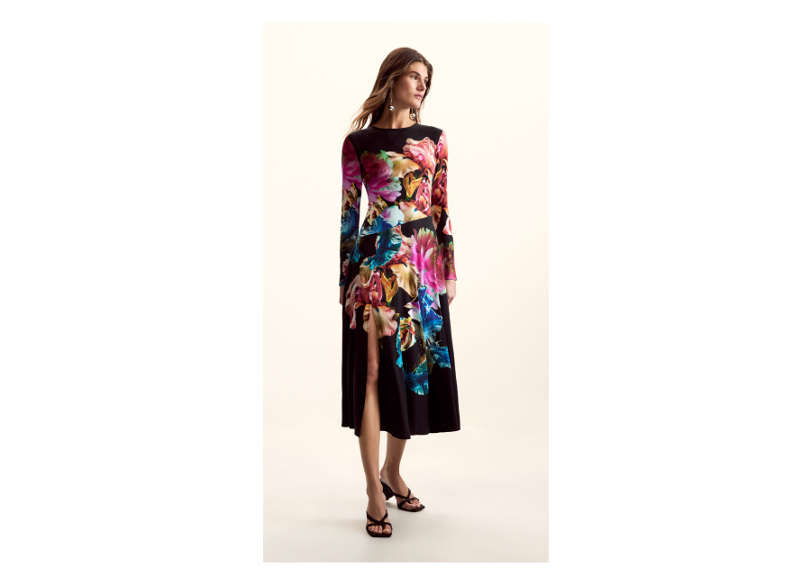 Desigual Vestido manga larga M. C. Lacroix, Mujer, Viscosa, Negro