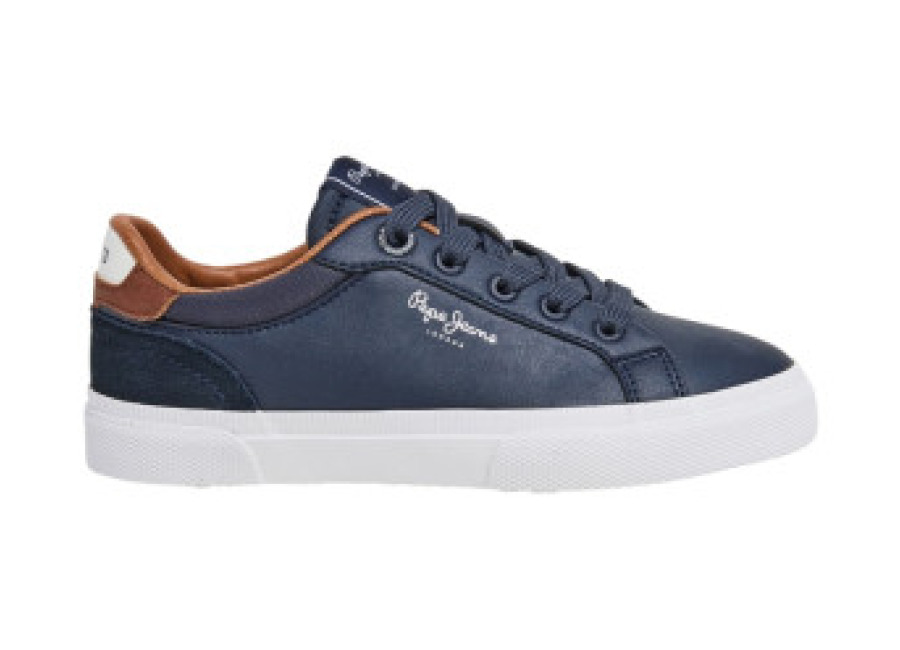 Pepe Jeans unisex para niños. Zapatillas de Piel Kenton Court marino (32), Plano, Cordones, Casual, moda infanti