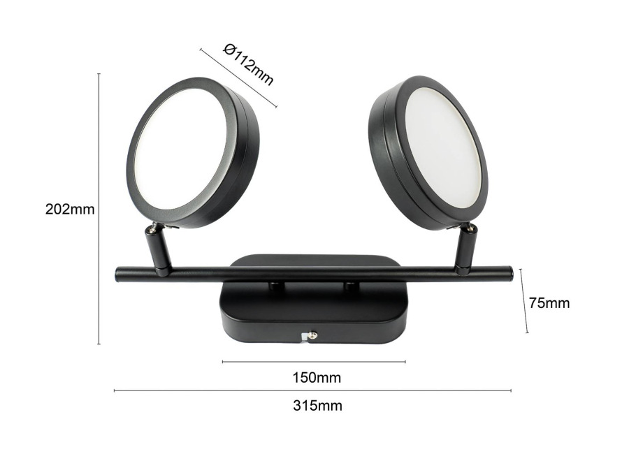 Lindby Foco Lindby Neros, negro, 2 luces, 31,5 cm, CCT, hierro
