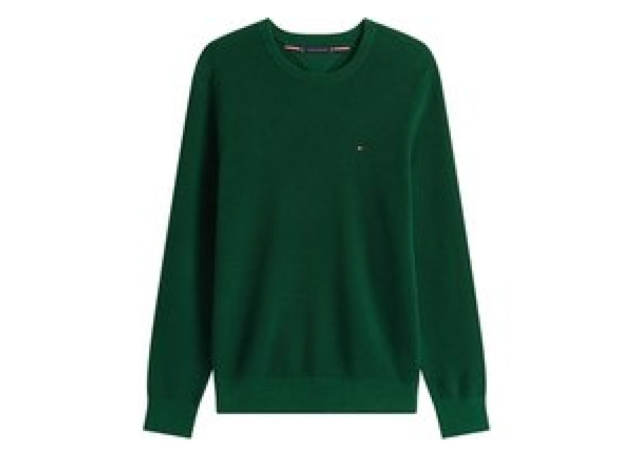 Tommy Hilfiger Flag Embroidery Textured Crew Neck Jumper – Green