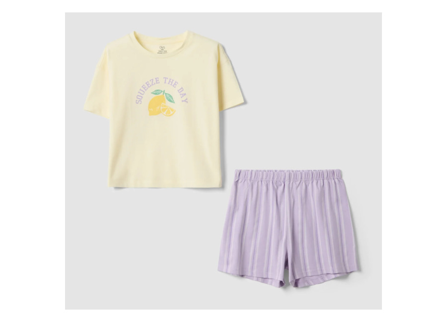 Ovs KIDS Pijama Multicolor De Algodón Orgánico Para Niña, Niña, Amarillo/morado, Talla: 13-14