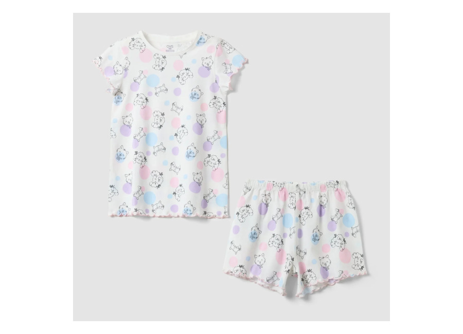 Ovs KIDS Pijama Blanco De Algodón Orgánico Para Niña Con Estampado Integral, Niña, Blanco, Talla: 8-9