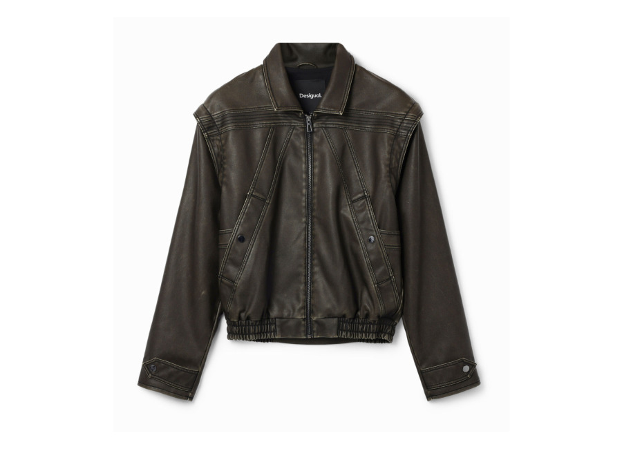 Desigual Chaqueta efecto piel mangas desmontables, Poliuretano, Negro