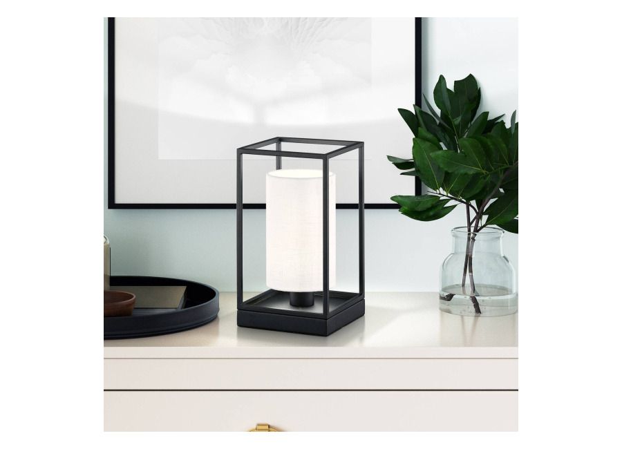 Fischer & HONSEL Lámpara de mesa Gilli, blanco/negro, lino, metal, altura 29 c