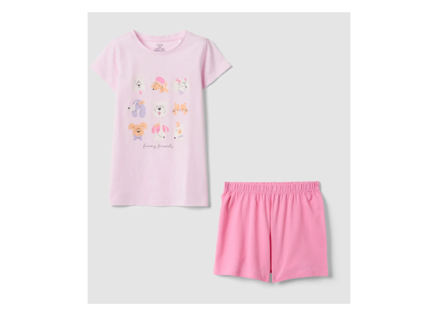 Ovs KIDS Pijama Corto Rosa De Puro Algodón Orgánico Para Niña Con Estampados, Niña, Rosa, Talla: 9-10
