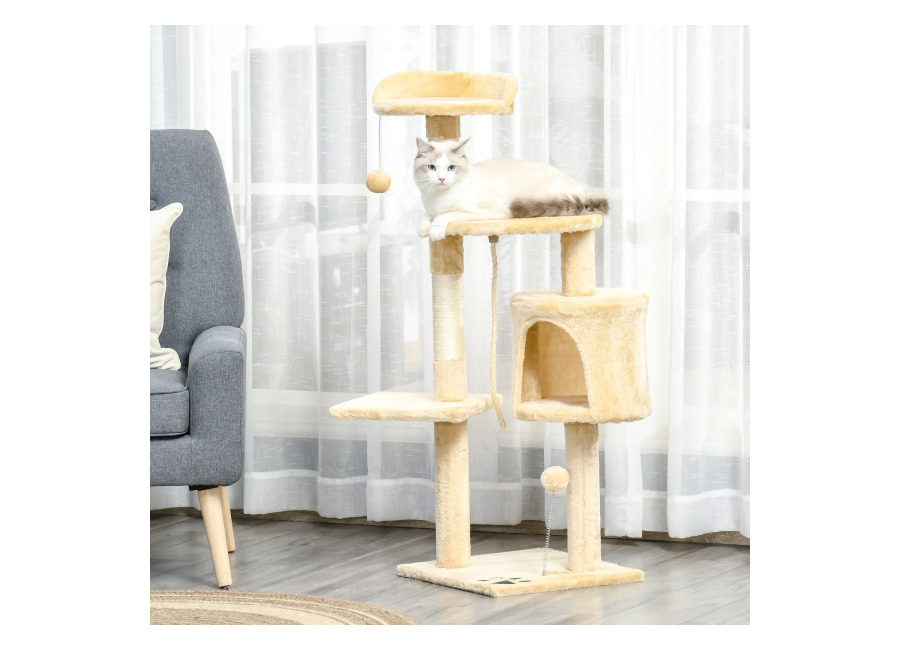Árbol para gatos PawHut con múltiples accesorios, poste de juego, plataformas, cuerda de sisal, juguetes, 40L…