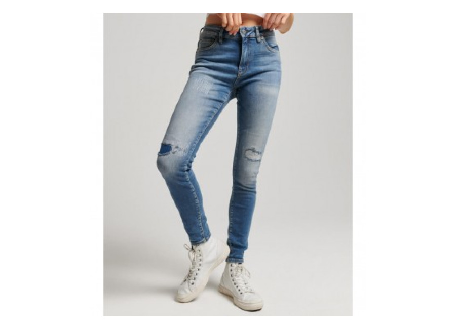 Superdry para mujer. W7010798A Vaqueros ajustados de talle medio de algodón orgánico Vintage azul (26/30), Casual, Denim, Sostenible