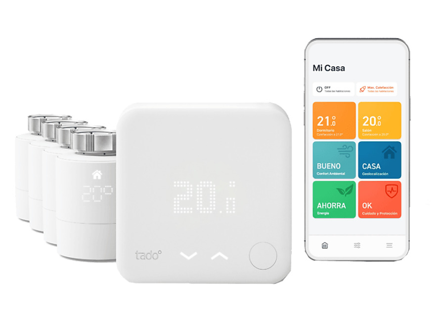 Tado Termostato – Tado Pack kit termostato cable + 4 Cabezales Termostáticos Inteligentes, Blanco