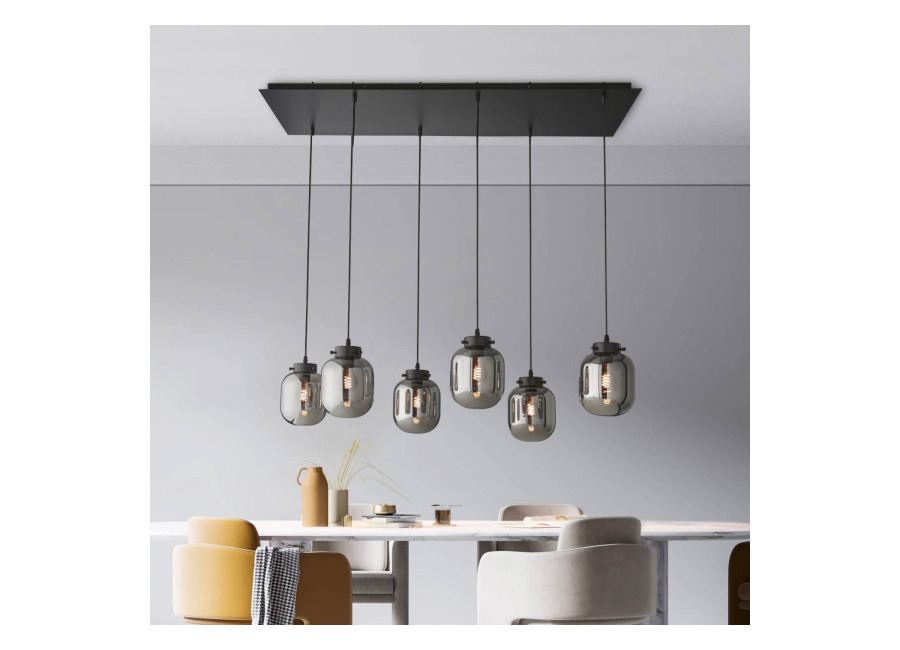 Fischer & HONSEL Lámpara colgante Regi de vidrio gris humo, 6 luce