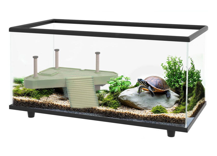 PawHut Acuario para Tortugas 50L, Terrario de Tortugas Pequeñas con Plataforma, Rampa, Drenaje Fácil, 60x30x32 cm,…