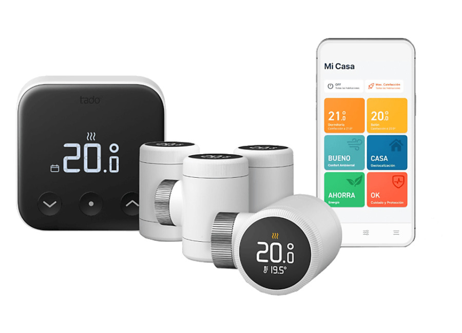 Tado Termostato – Tado Kit de inicio inteligente X cableado + 4 Cabezales termostáticos inteligentes X, Blanco