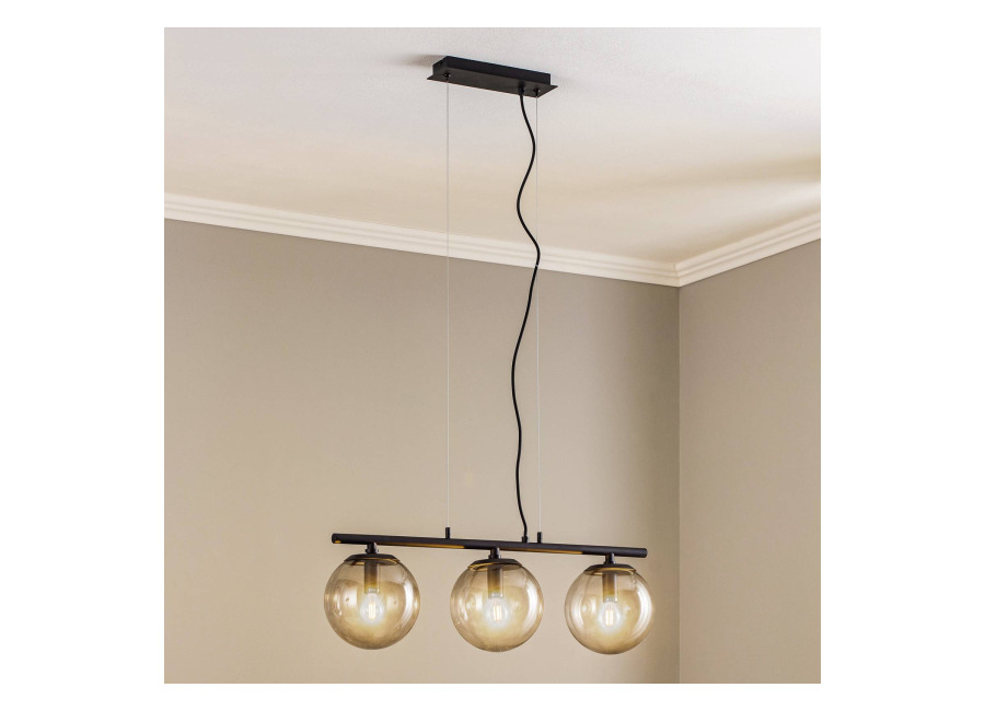 Lucande Lámpara colgante Sotiana, 3 luces, larga, negra