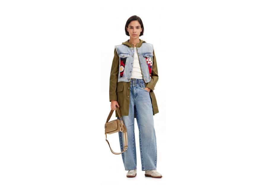desigual, parka hibrida bordados 2 en 1, algodon, verde