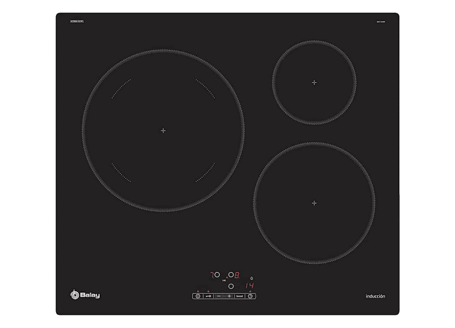 Balay Placa inducción – Balay 3EB865ERS, 3 zonas, Zona Gigante 28 cm, Función Sprint, Negro