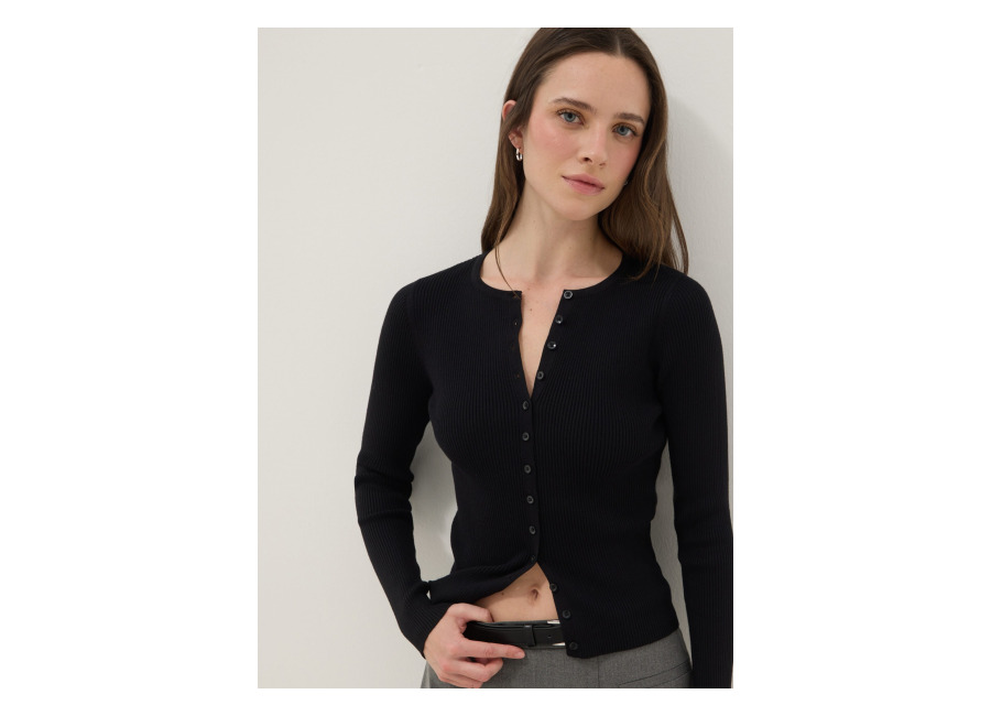 b.angel, cardigan de mezcla de viscosa negra con ajuste entallado, mujer, gunmetal