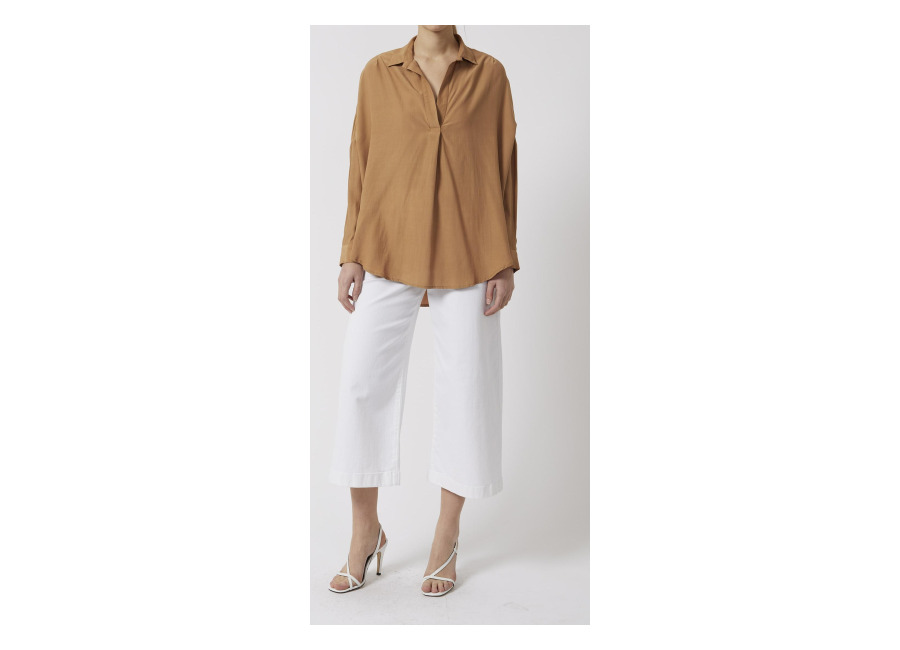 french connection rhodes poplin popover shirt warm sand | manga larga outlet | mujer | marron